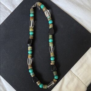 Turquoise, Black & Clear Bead Necklace - Women Jewelry